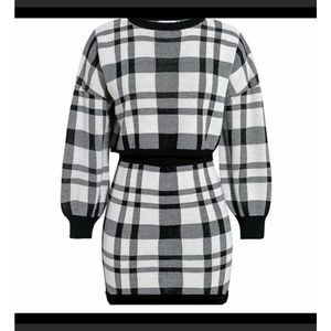 Two piece plaid sweater and skirt set